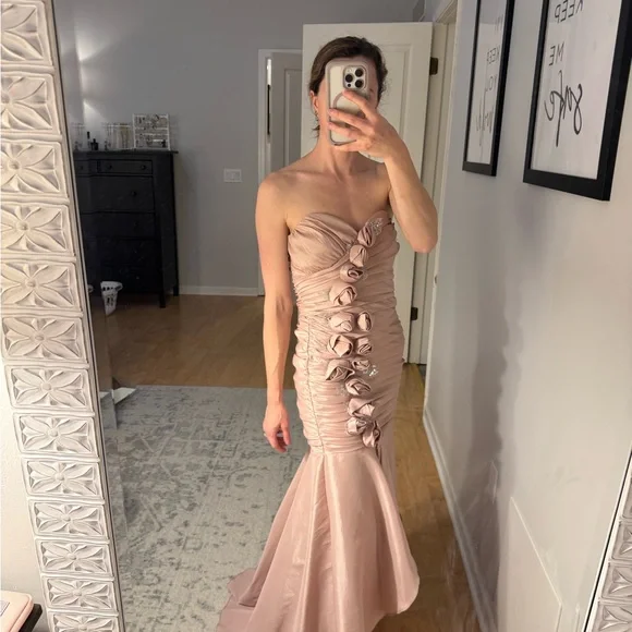 red prom dress near me Gorgeous Red Satin Strapless A Line Cheap Prom Dresses Evening Gowns –  Promnova main image 1